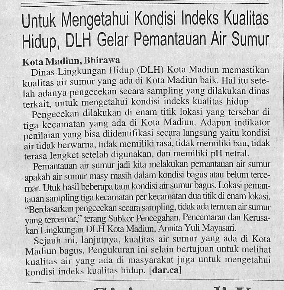 Untuk Mengetahui Kondisi Indeks Kualitas Hidup, DLH Gelar Pemantaun Air Sumur