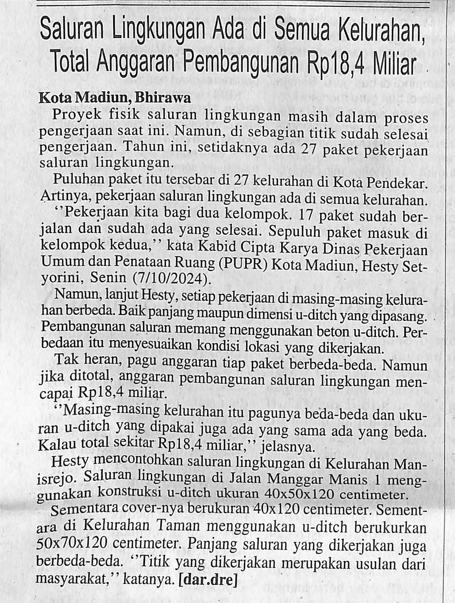 Saluran Lingkungan Ada di Semua Kelurahan, Total Anggaran Rp18,4 Miliar