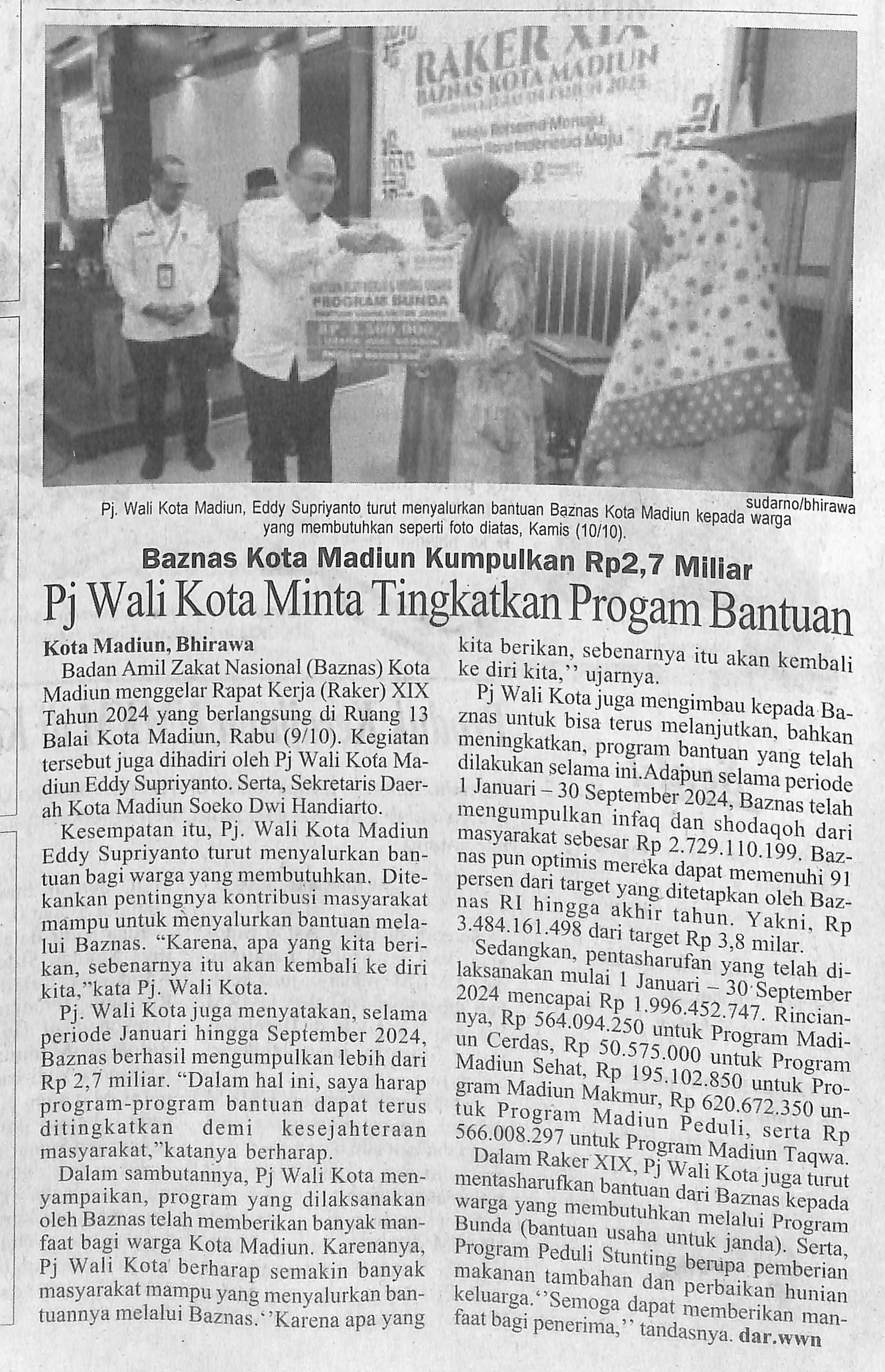 Baznas Kota Madiun Kumpulkan Rp2,7 Miliar, Pj Wali Kota Minta Tingkatkan Program Bantuan