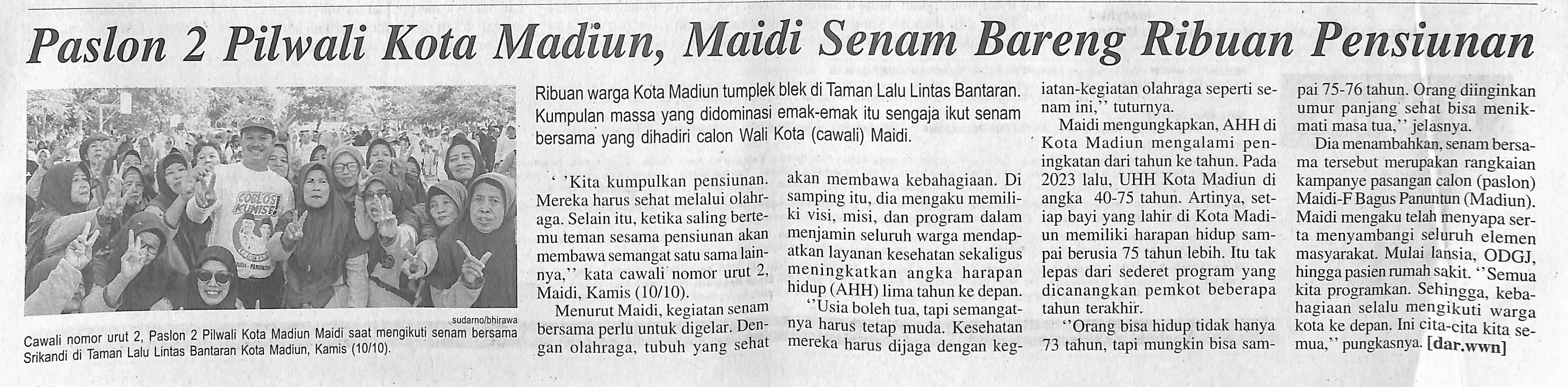 Paslon 2 Pilwali Kota Madiun, Maidi Senam Bareng Ribuan Pensiunan