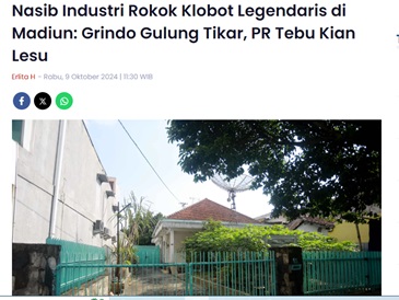 Nasib Industri Rokok Klobot Legendaris di Madiun: Grindo Gulung Tikar, PR Tebu Kian Lesu