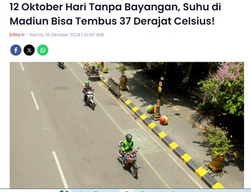12 Oktober Hari Tanpa Bayangan, Suhu di Madiun Bisa Tembus 37 Derajat Celsius!