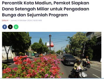 Percantik Kota Madiun, Pemkot Siapkan Dana Setengah Miliar untuk Pengadaan Bunga dan Sejumlah Program