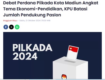 Debat Perdana Pilkada Kota Madiun Angkat Tema Ekonomi-Pendidikan, KPU Batasi Jumlah Pendukung Paslon