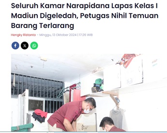 Seluruh Kamar Narapidana Lapas Kelas I Madiun Digeledah, Petugas Nihil Temuan Barang Terlarang