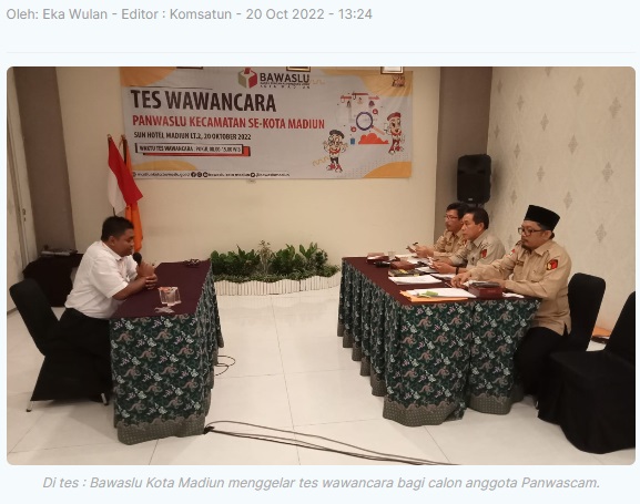 18 Calon Anggota Panwascam Kota Madiun Ikuti Tes Wawancara