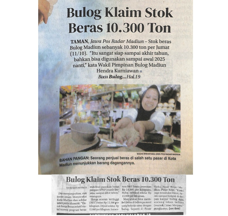 Bulog Klaim Stok Beras 10.300 Ton