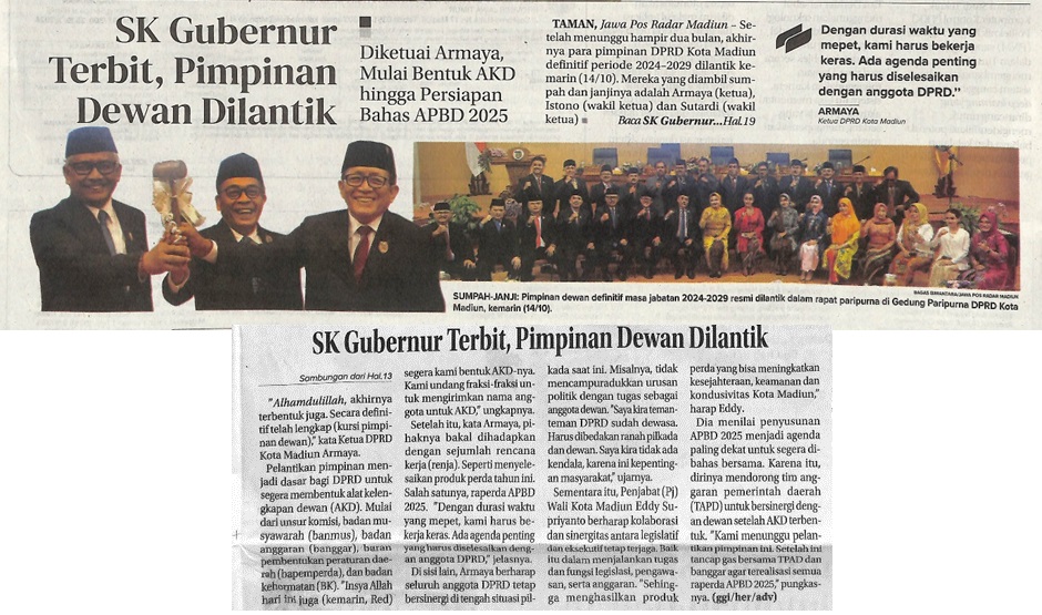 SK Gubernur Terbit, Pimpinan Dewan Dilantik