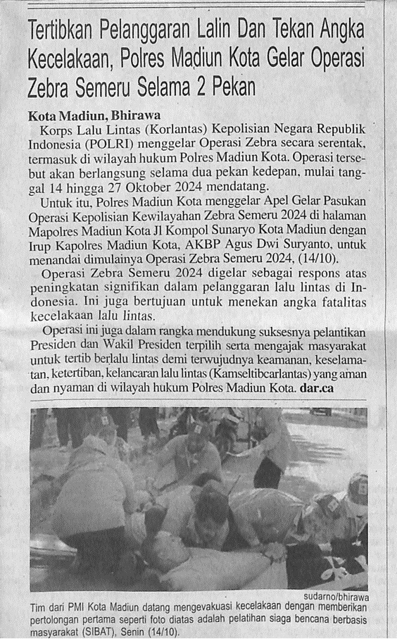 Tertibkan Pelanggaran Lalin dan Tekan Angka Kecelakaan, Polres Madiun Kota Gelar Operasi Zebra Semeru Selama 2 Pekan
