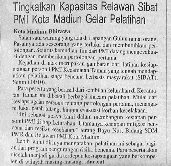 Tingkatkan Kapasitas Relawan Sibat PMI Kota Madiun Gelar Pelatihan