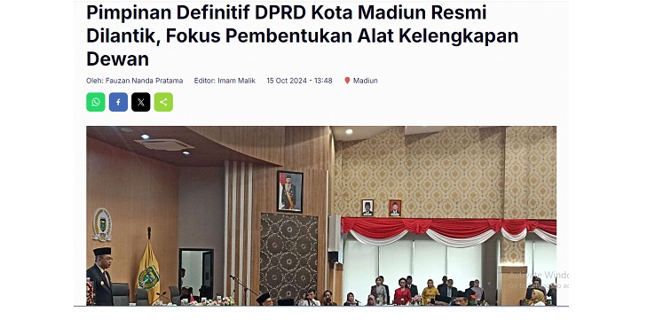 Pimpinan Definitif DPRD Kota Madiun Resmi Dilantik, Fokus Pembentukan Alat Kelengkapan Dewan