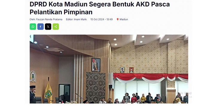 DPRD Kota Madiun Segera Bentuk AKD Pasca Pelantikan Pimpinan