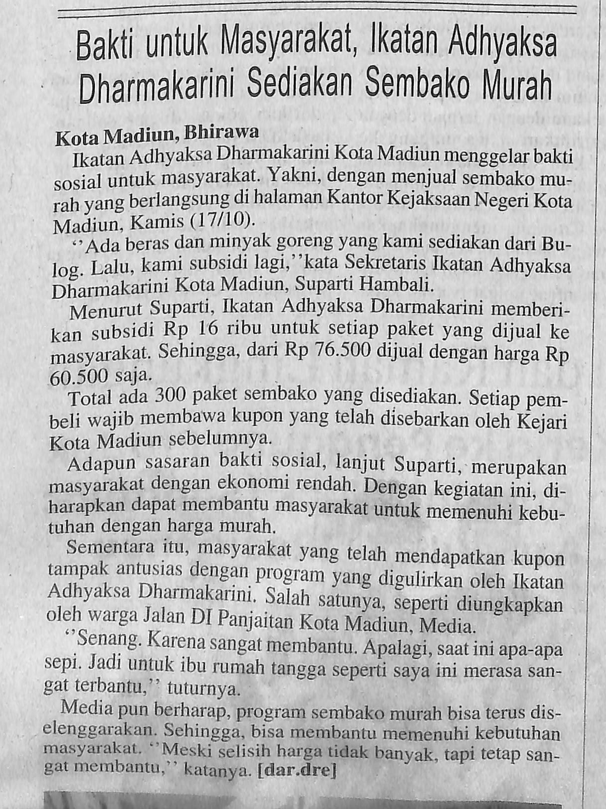 Bakti untuk Masyarakat, Ikatan Adhyaksa Dharmakarini Sediakan Sembako Murah