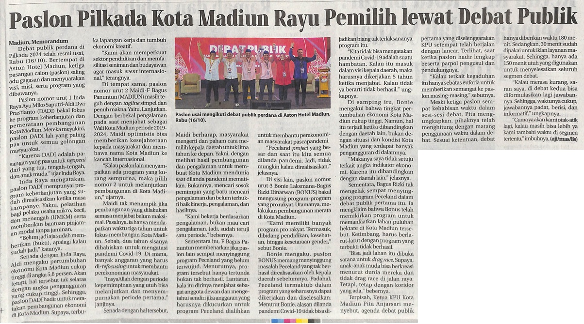 Paslon Pilkada Kota Madiun Rayu Pemilih Lewat Debat Publik