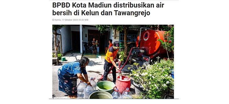 BPBD Kota Madiun distribusikan air bersih di Kelun dan Tawangrejo