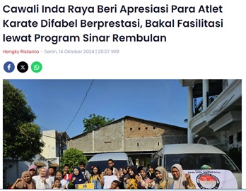 Cawali Inda Raya Beri Apresiasi Para Atlet Karate Difabel Berprestasi, Bakal Fasilitasi lewat Program Sinar Rembulan