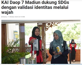 KAI Daop 7 Madiun dukung SDGs dengan validasi identitas melalui wajah