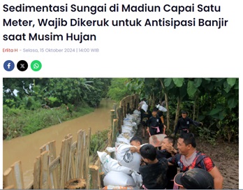Sedimentasi Sungai di Madiun Capai Satu Meter, Wajib Dikeruk untuk Antisipasi Banjir saat Musim Hujan