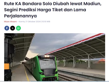 Rute KA Bandara Solo Diubah lewat Madiun, Segini Prediksi Harga Tiket dan Lama Perjalanannya
