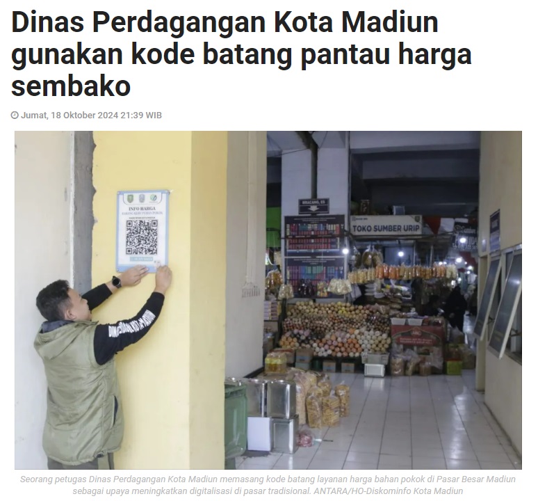 Dinas Perdagangan Kota Madiun gunakan kode batang pantau harga sembako