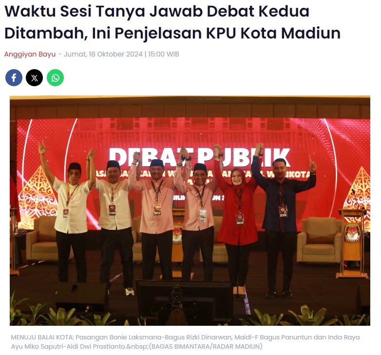 Waktu Sesi Tanya Jawab Debat Kedua Ditambah, Ini Penjelasan KPU Kota Madiun