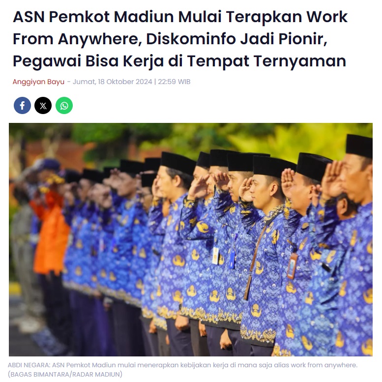 ASN Pemkot Madiun Mulai Terapkan Work From Anywhere, Diskominfo Jadi Pionir, Pegawai Bisa Kerja di Tempat Ternyaman