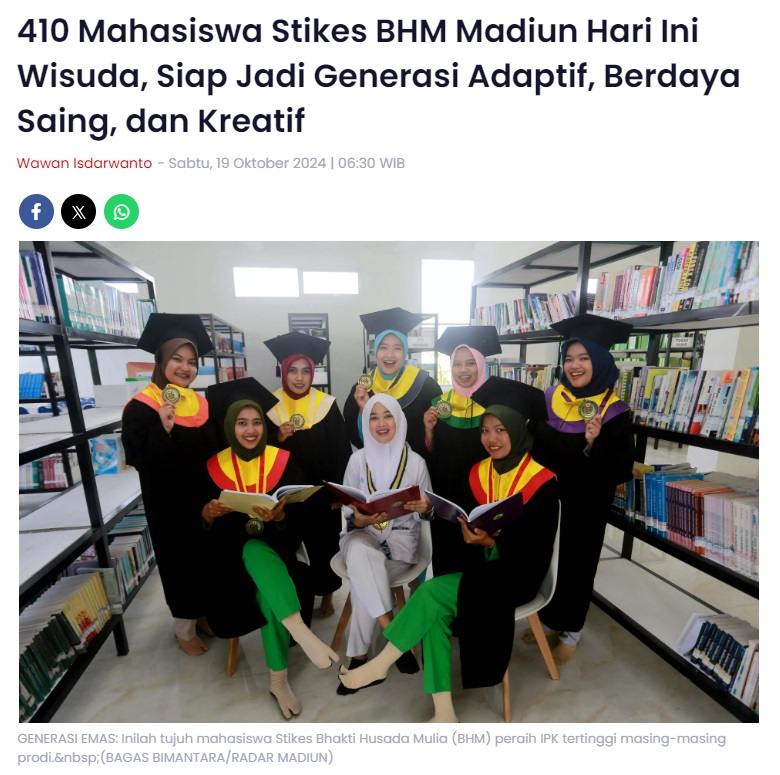 410 Mahasiswa Stikes BHM Madiun Hari Ini Wisuda, Siap Jadi Generasi Adaptif, Berdaya Saing, dan Kreatif