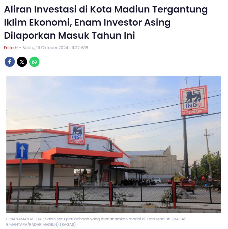 Aliran Investasi di Kota Madiun Tergantung Iklim Ekonomi, Enam Investor Asing Dilaporkan Masuk Tahun Ini