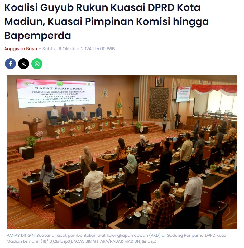 Koalisi Guyub Rukun Kuasai DPRD Kota Madiun, Kuasai Pimpinan Komisi hingga Bapemperda
