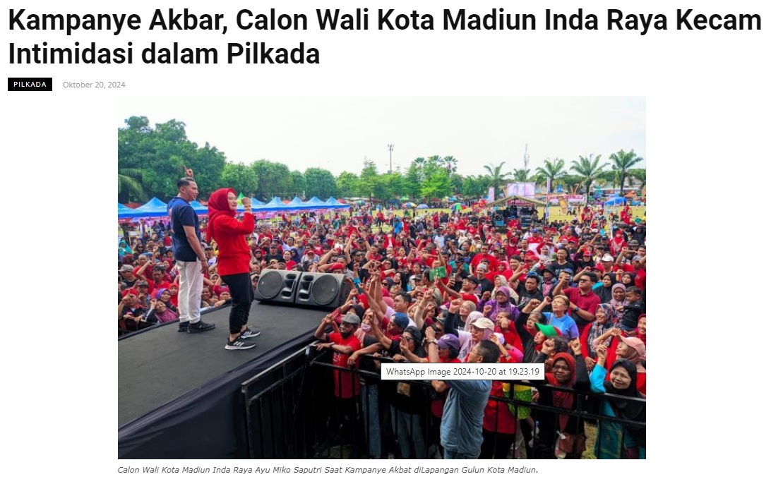Kampanye Akbar, Calon Wali Kota Madiun Inda Raya Kecam Intimidasi dalam Pilkada