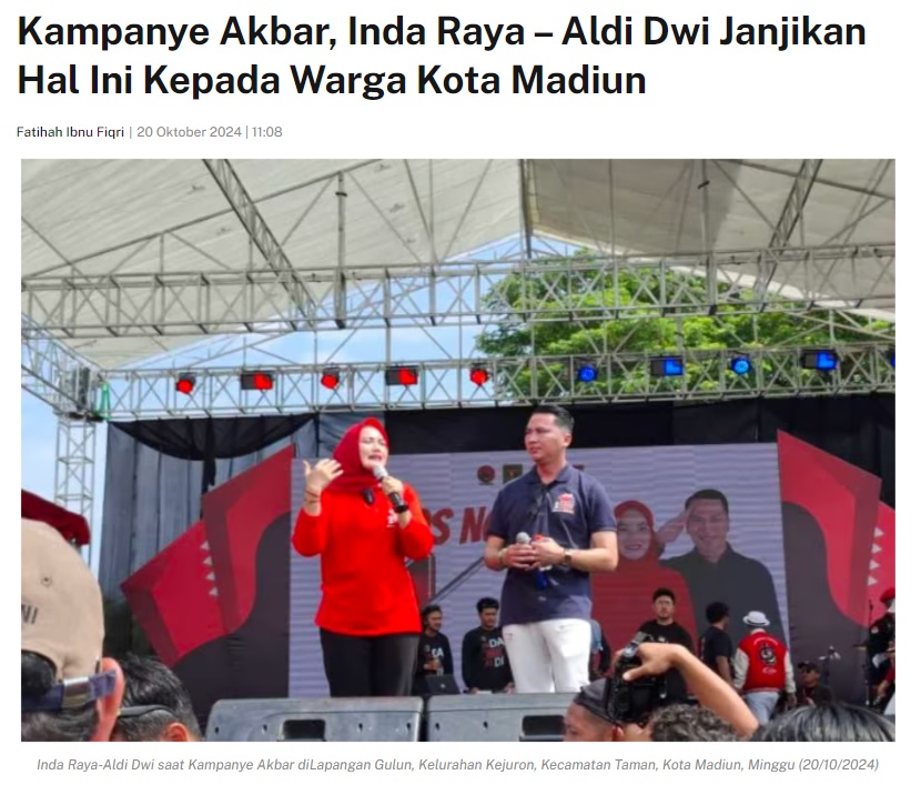 Kampanye Akbar, Inda Raya – Aldi Dwi Janjikan Hal Ini Kepada Warga Kota Madiun