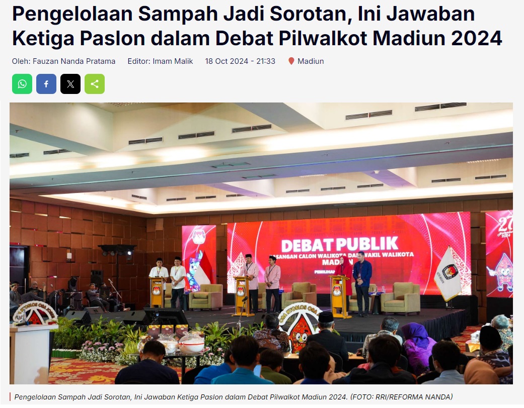 Pengelolaan Sampah Jadi Sorotan, Ini Jawaban Ketiga Paslon dalam Debat Pilwalkot Madiun 2024