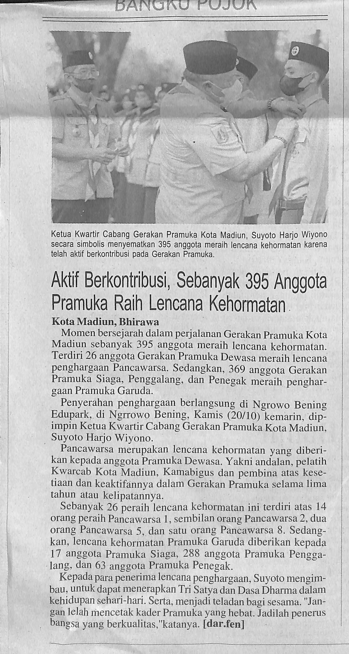 Aktif Berkontribusi, Sebanyak 395 Anggta Pramuka Raih Lencana Kehormatan