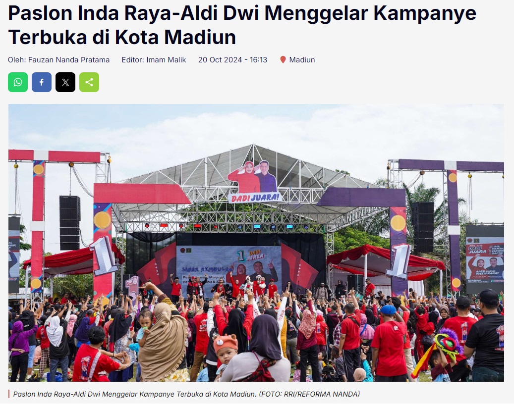 Paslon Inda Raya-Aldi Dwi Menggelar Kampanye Terbuka di Kota Madiun