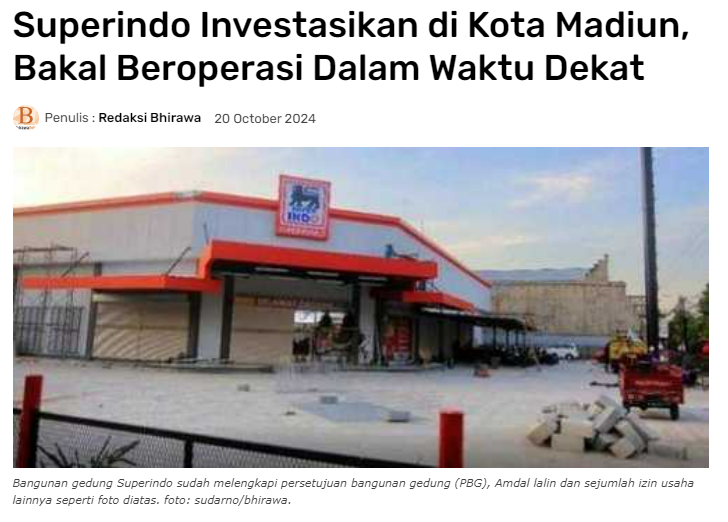 Superindo Investasikan di Kota Madiun, Bakal Beroperasi Dalam Waktu Dekat