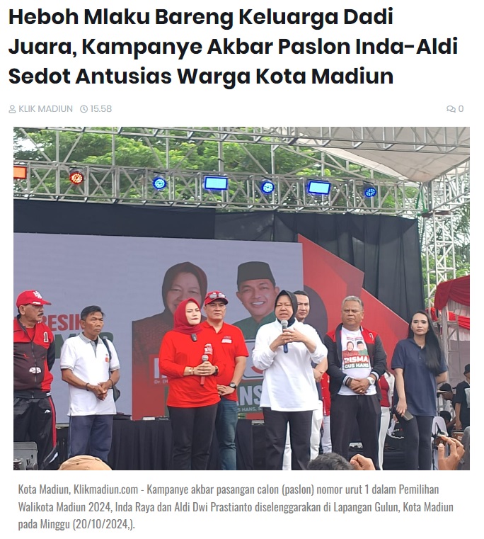 Heboh Mlaku Bareng Keluarga Dadi Juara, Kampanye Akbar Paslon Inda-Aldi Sedot Antusias Warga Kota Madiun