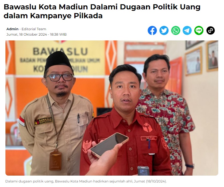 Bawaslu Kota Madiun Dalami Dugaan Politik Uang dalam Kampanye Pilkada