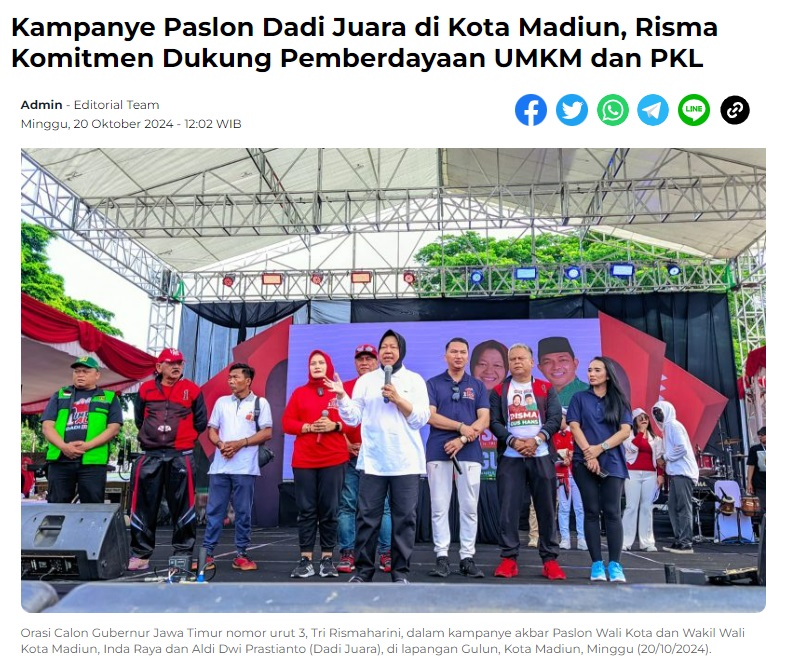 Kampanye Paslon Dadi Juara di Kota Madiun, Risma Komitmen Dukung Pemberdayaan UMKM dan PKL