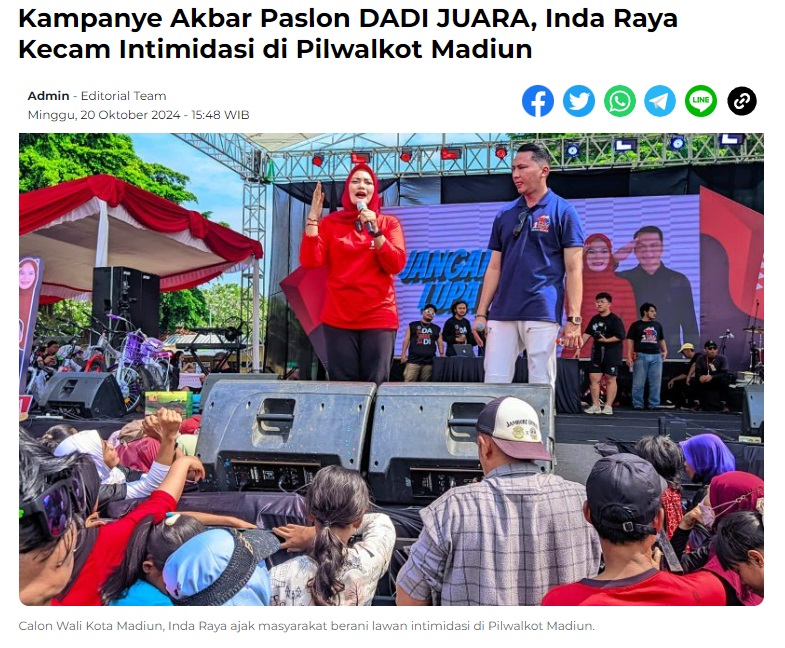 Kampanye Akbar Paslon DADI JUARA, Inda Raya Kecam Intimidasi di Pilwalkot Madiun