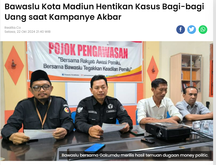 Bawaslu Kota Madiun Hentikan Kasus Bagi-bagi Uang saat Kampanye Akbar