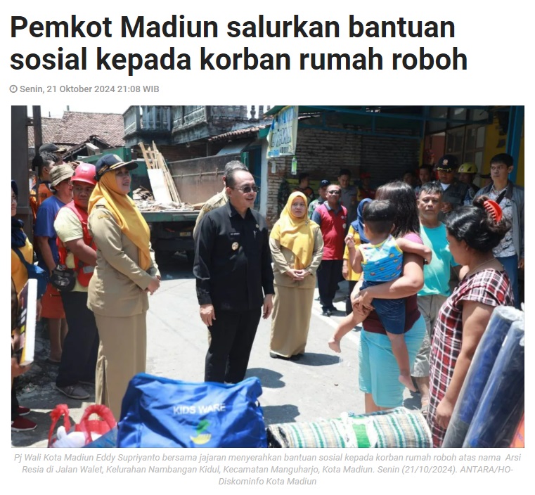 Pemkot Madiun salurkan bantuan sosial kepada korban rumah roboh