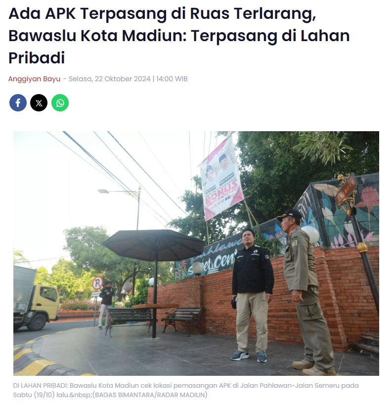 Bawaslu Kota Madiun: Terpasang di Lahan Pribadi