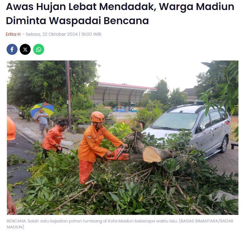 Awas Hujan Lebat Mendadak, Warga Madiun Diminta Waspadai Bencana