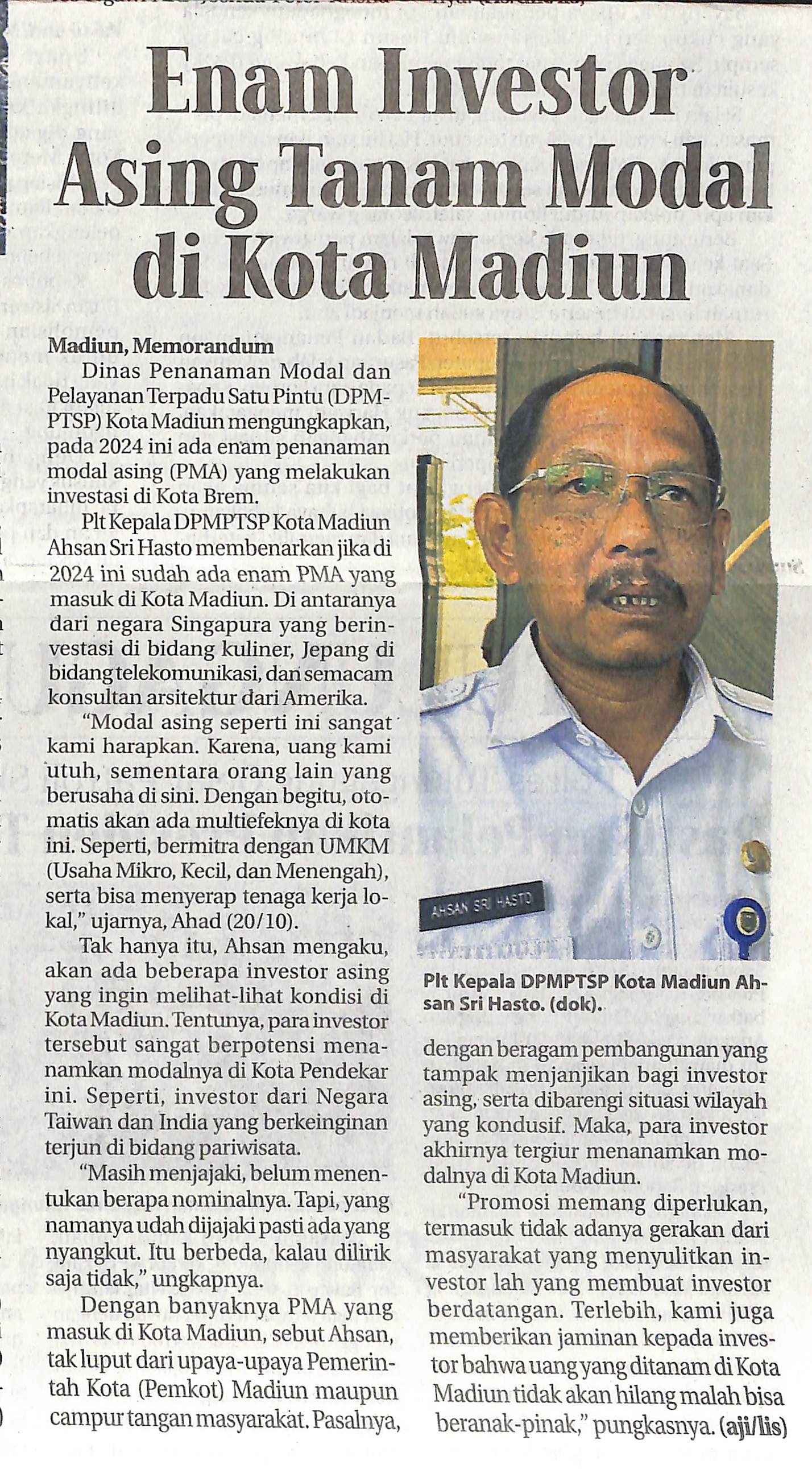 Enam Investor Asing Tanam Modal di Kota Madiun