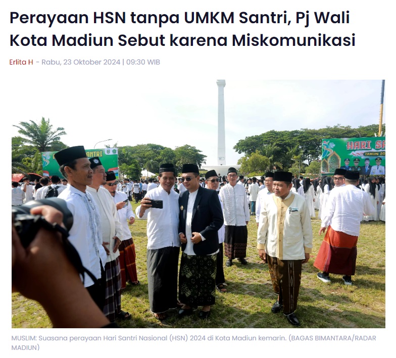 Perayaan HSN tanpa UMKM Santri, Pj Wali Kota Madiun Sebut karena Miskomunikasi