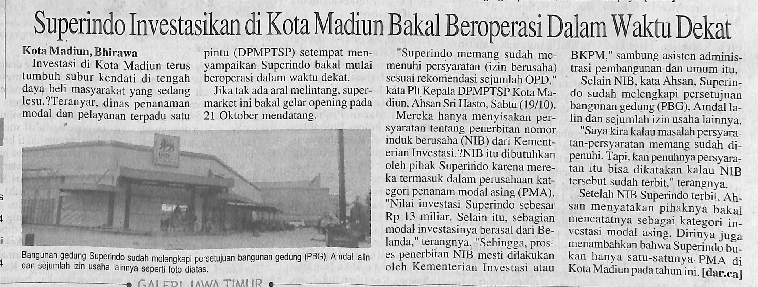 Superindo Investasikan di Kota Madiun Bakal Beroperasi Dalam Waktu Dekat