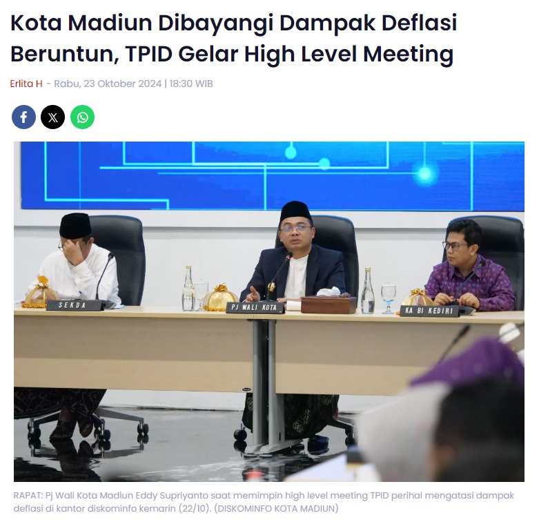 Kota Madiun Dibayangi Dampak Deflasi Beruntun, TPID Gelar High Level Meeting