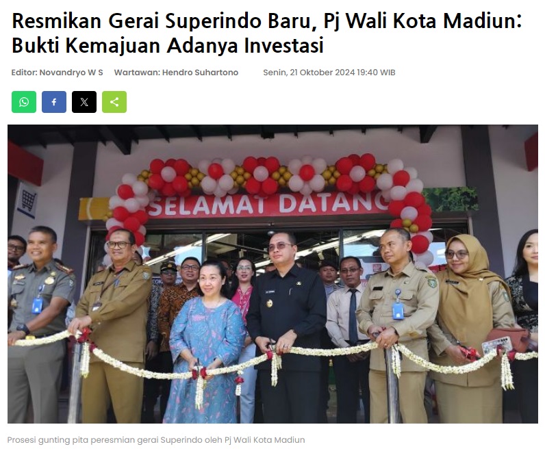 Resmikan Gerai Superindo Baru, Pj Wali Kota Madiun: Bukti Kemajuan Adanya Investasi