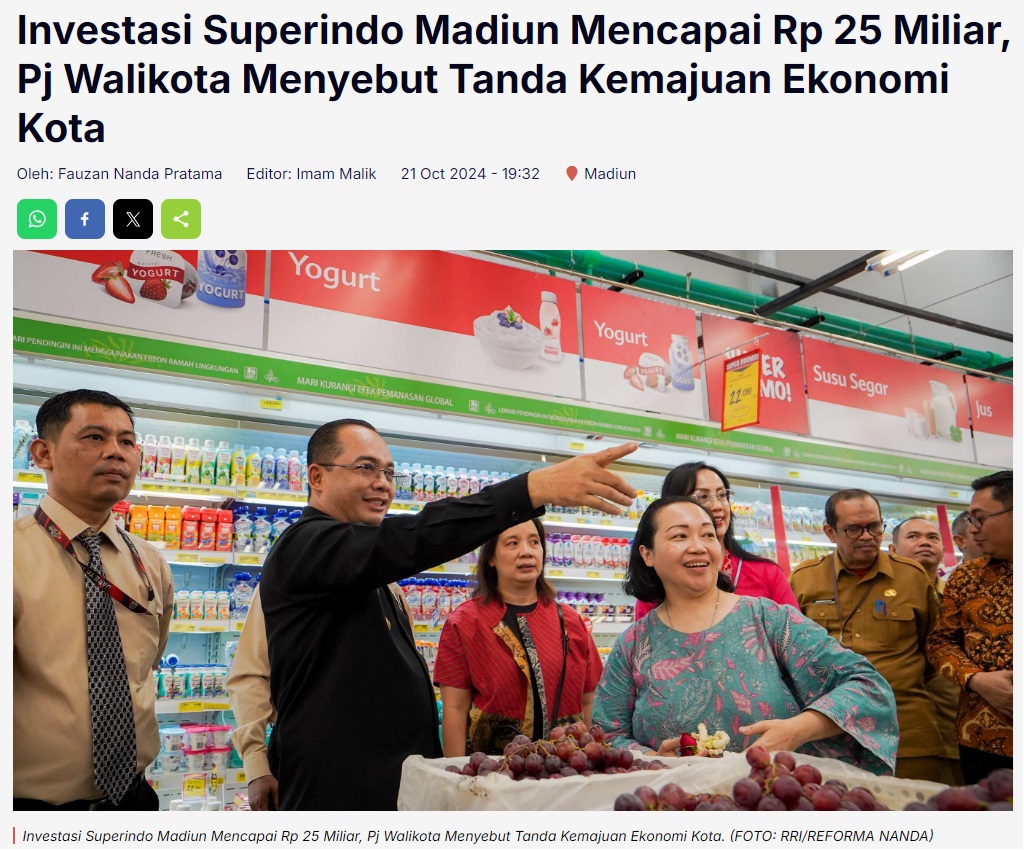 Investasi Superindo Madiun Mencapai Rp 25 Miliar, Pj Walikota Menyebut Tanda Kemajuan Ekonomi Kota