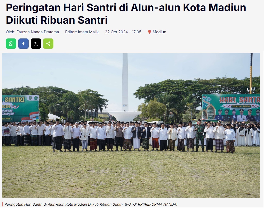 Peringatan Hari Santri di Alun-alun Kota Madiun Diikuti Ribuan Santri